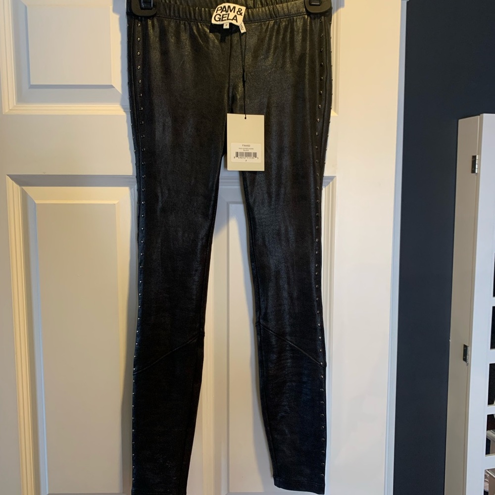 NWT Pam & Gela Faux Leather Leggings With Studs